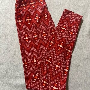 LuLaRoe Women's Red Heart Patterned Leggings